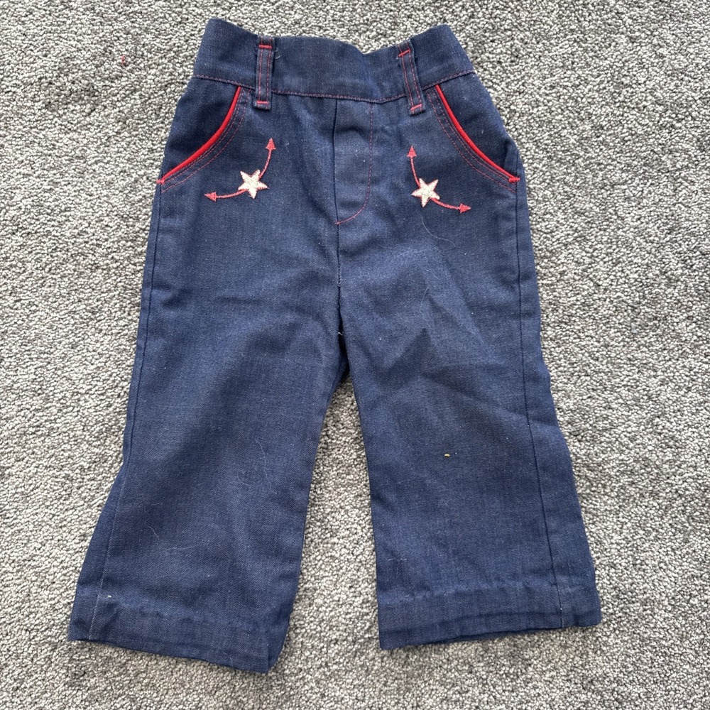 VTG 70s Toddler Baby 3T Dark Denim Hippy Flare Bell Bottom Jeans Stantogs